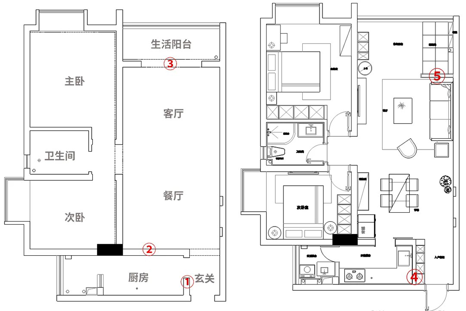 > 84平米的两室一厅装修巧用榻榻米摇身一变三室一厅      原始户型图